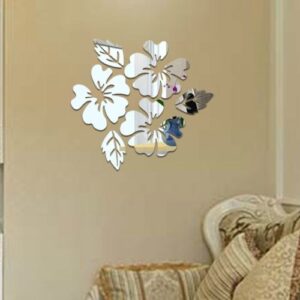 2 Sets Flower Pattern Wall Sticker Home Decor 3D Wall Decal Art DIY Mirror Wall Stickers Living Room Decoration(Silver)